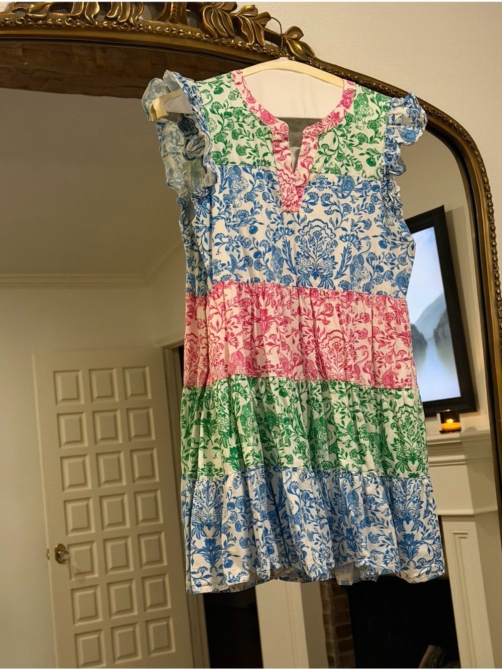 Roller Rabbit Tiered Floral Mini Dress in Blue, Pink & Green